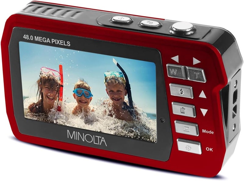 Minolta MN40WP 48MP Waterproof Digital Camera – Dual LCD Screens, 2.7K QHD Video, 16x Digital Zoom, Anti-Shake, Face Detection, 10ft Waterproof (Red) - Image 3